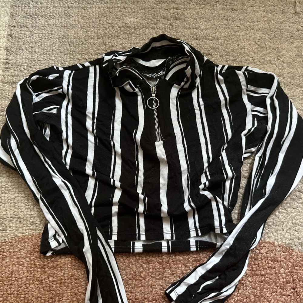 Motel Rocks Monochrome Striped Zip-Up Top